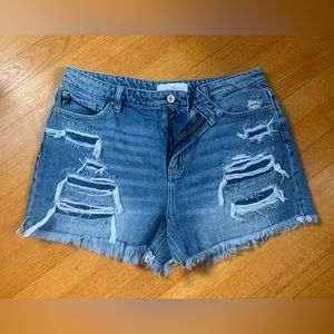 KanCan Jean shorts. Distressed, zip fly.